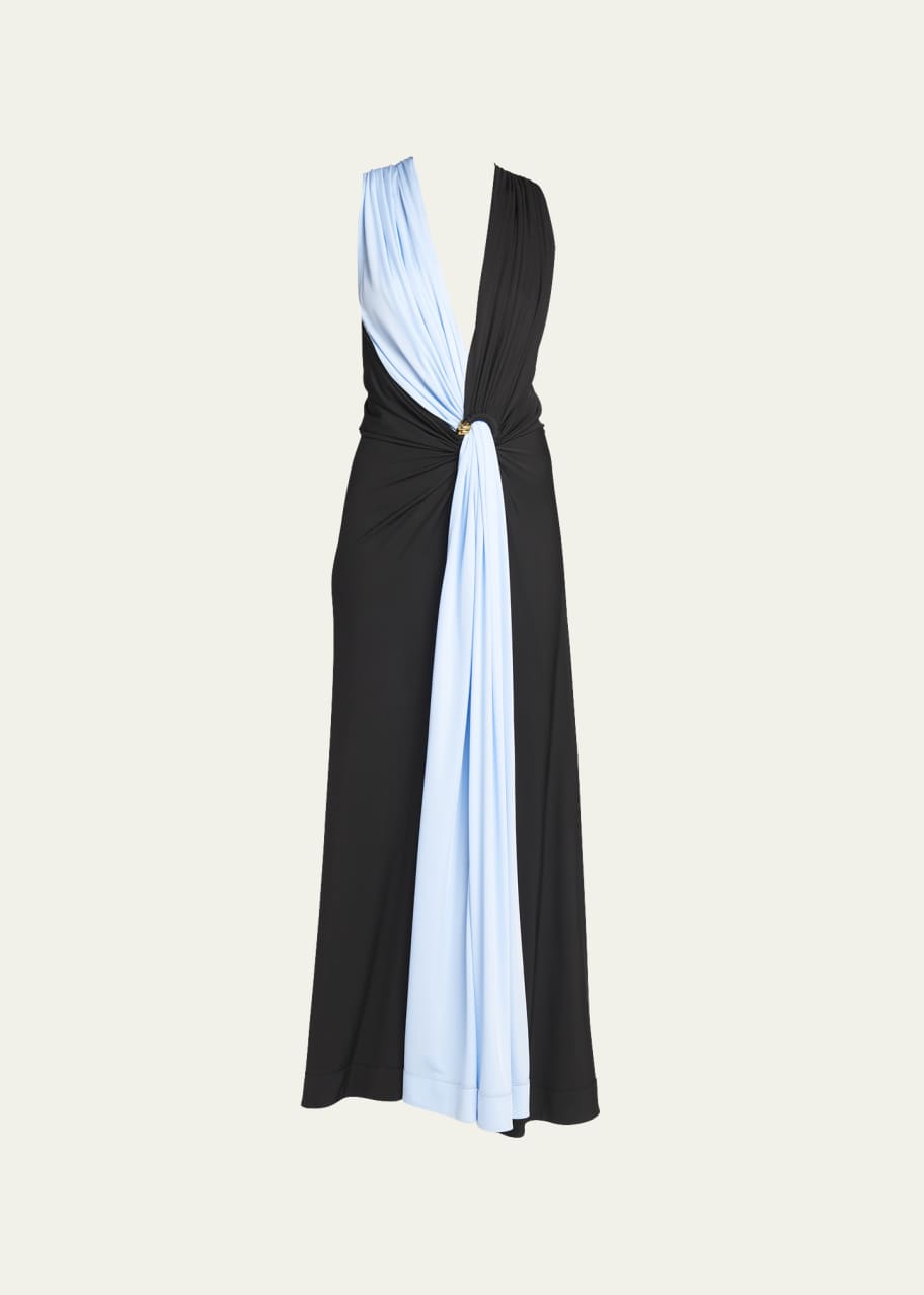 solid cross halter satin dress Sage Cinched Satin Halter Maxi Dress main image 1