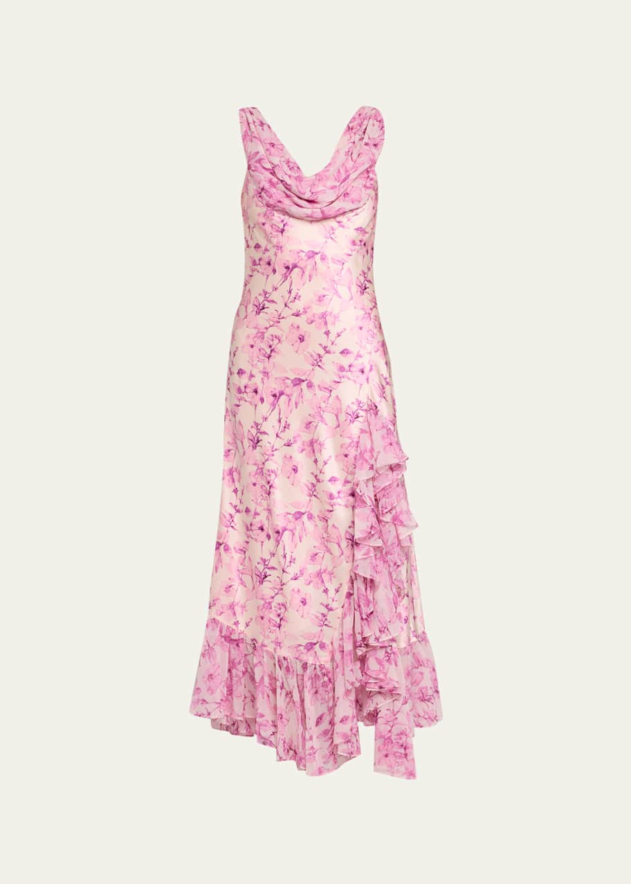 Cinq a Sept Raya Long Floral Silk Sleeveless Ruffle Dress - Bergdorf Goodman