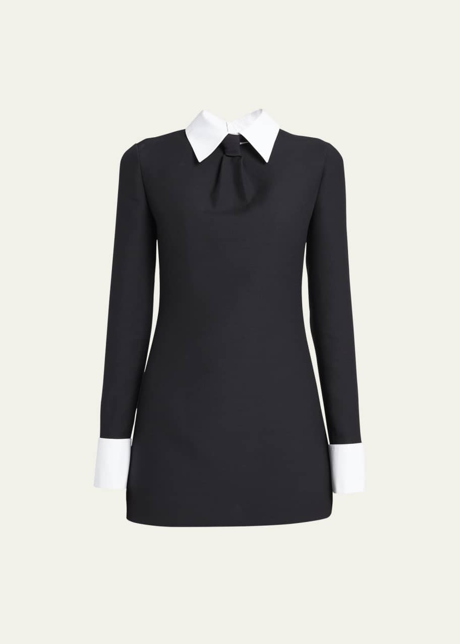 valentino black dress white collar VALENTINO BLACK LACE WESTERN DRESS WITH WHITE PIPING main image 0