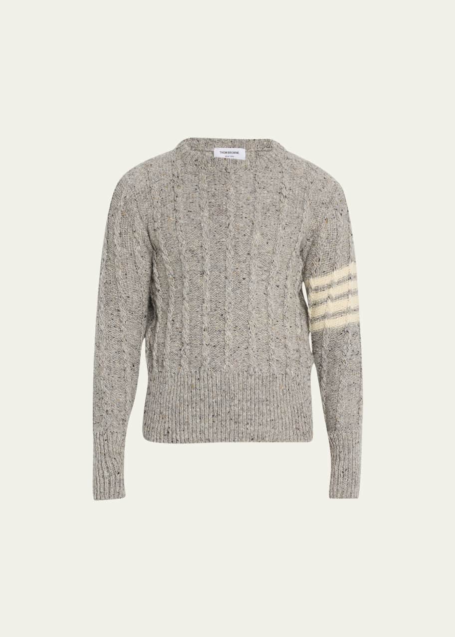 Thom Browne Men's Wool Donegal Cable-Knit Sweater Bergdorf Goodman
