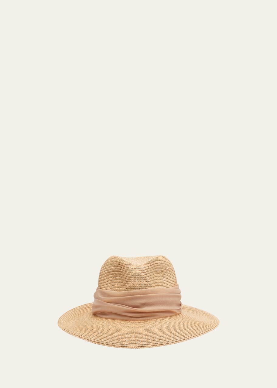 Eugenia Kim Courtney Straw Fedora With Two-Tone Organza Band  display picture 1