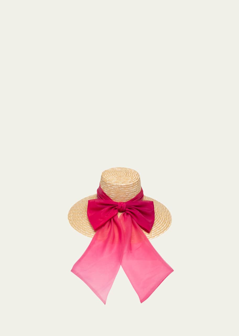 Image 1 of 1: Mirabel Straw Wide-Brim Hat With Organza Bow