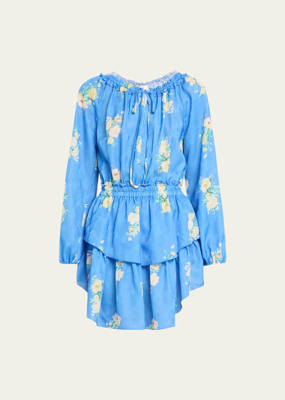 LoveShackFancy Tiered Puff Sleeve Mini Popover Dress Bergdorf Goodman