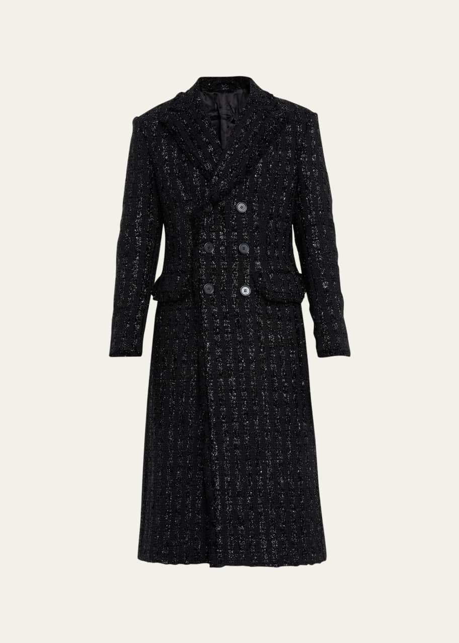 Simone Rocha Men s Tweed Lurex Double Breasted Long Peacoat Bergdorf Goodman