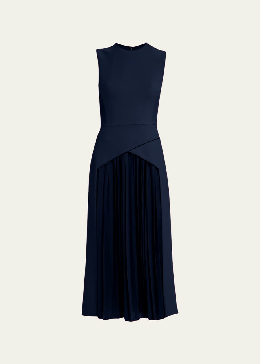oscar de la renta pleated dress Oscar de la Renta Wool-Blend Midi Dress with Pleated Detail