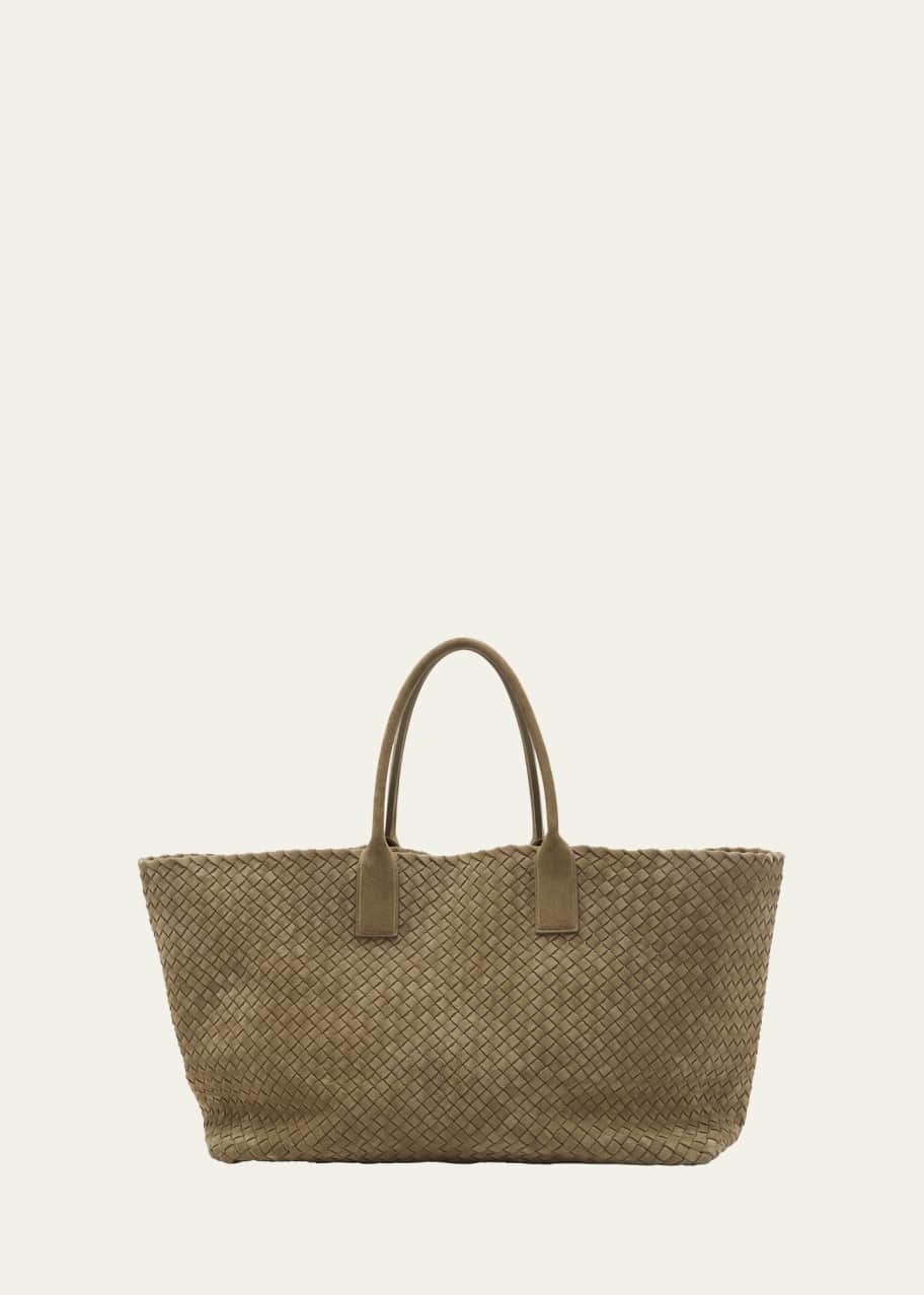 トートバッグ BOTTEGA VENETA BISCUIT SUEDE LARGE CABAT SHOPPING BAG Cabat Large suede tote bag in green - Bottega Veneta | Mytheresa