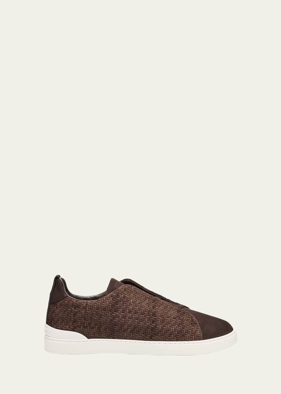 Image 1 of 1: Men's Pelletessuta Leather Triple Stitch Low-Top Sneakers