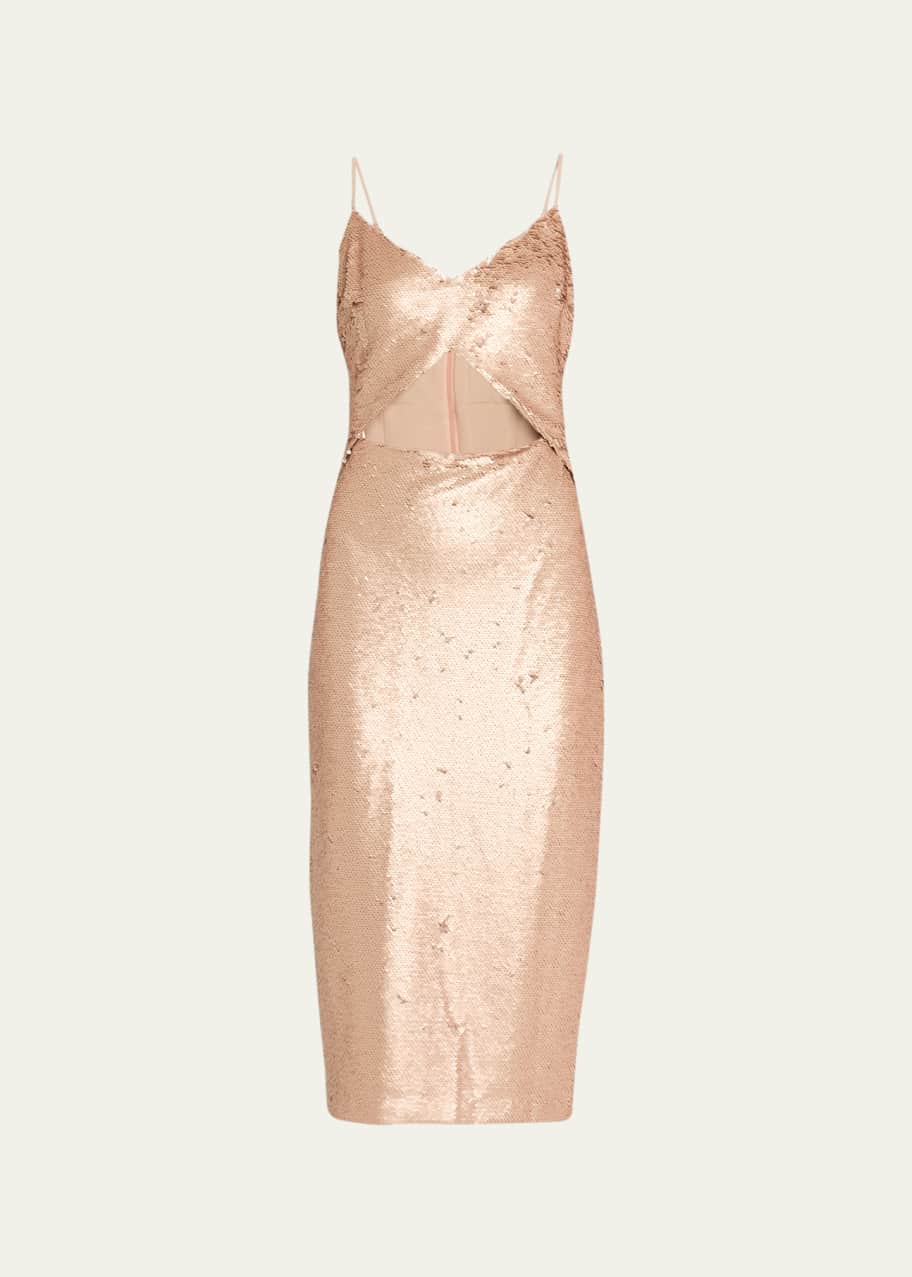 gold sequin cutout dress Gold Sequin Cutout Long Evening Dress – Aquarius Brand main image 1