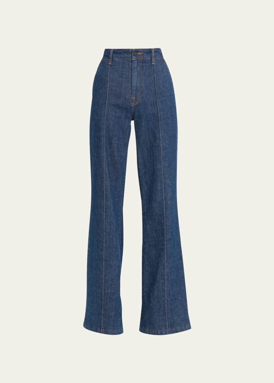 SIMKHAI Ansel High-Rise Topstitched Denim Flare Jeans - Bergdorf Goodman