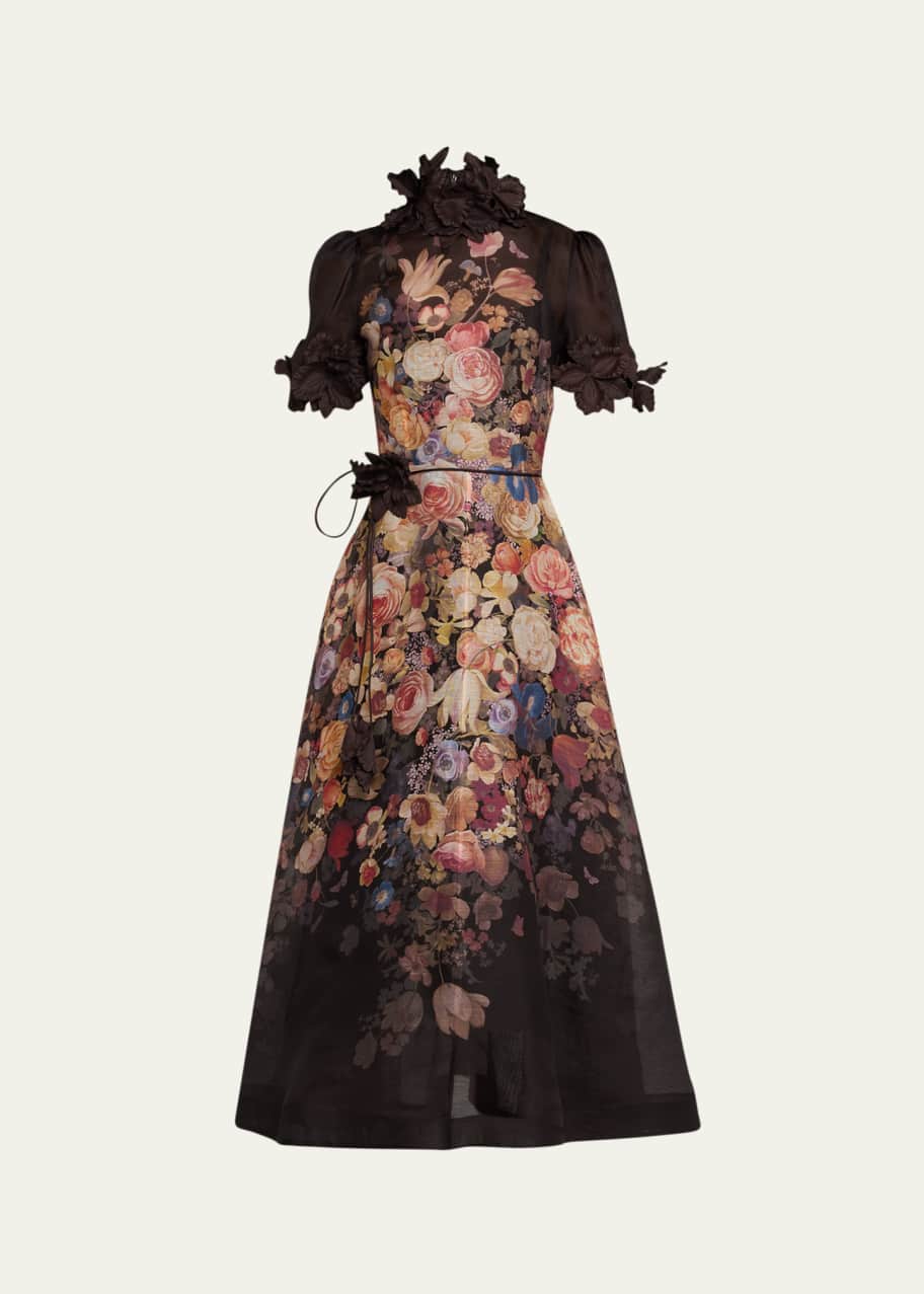 【Zimmermann】LUMINOSITY MIDI DRESS フローラル ベルト ミディ Zimmermann Luminosity Liftoff Flower Midi Morisot Black Print