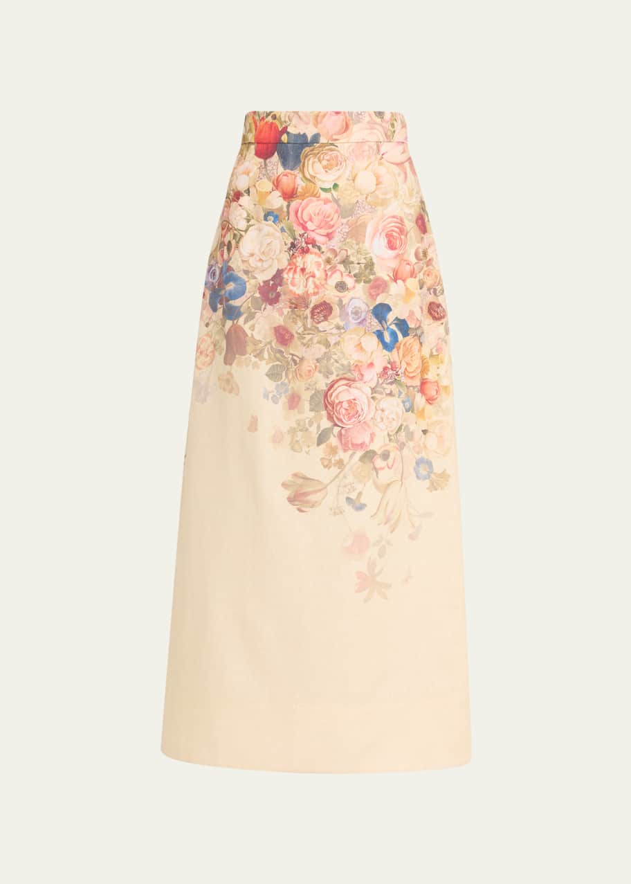 【Zimmermann】LUMINOSITY MIDI SKIRT シルクリネン スカート Zimmermann Luminosity Floral Midi Pencil Skirt - Bergdorf