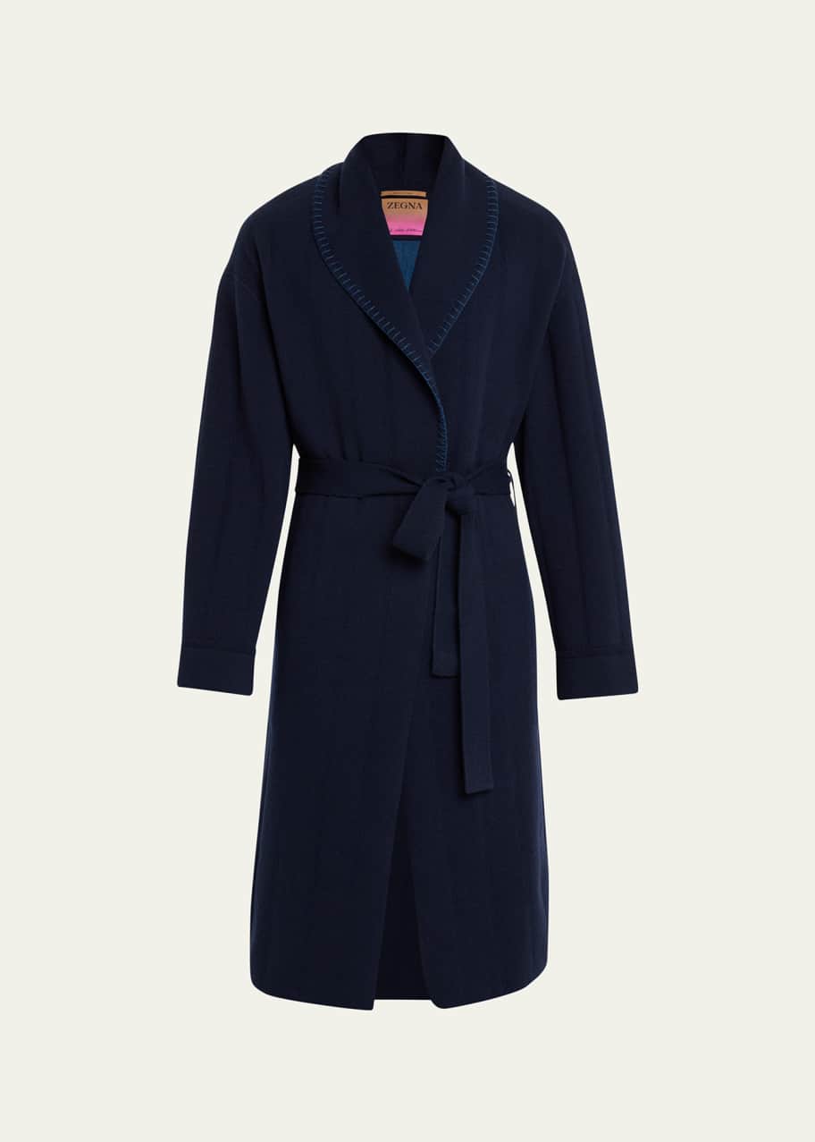 THE ELDER STATESMAN X ZEGNA Men's Cashmere-Wool Topstitched Robe
