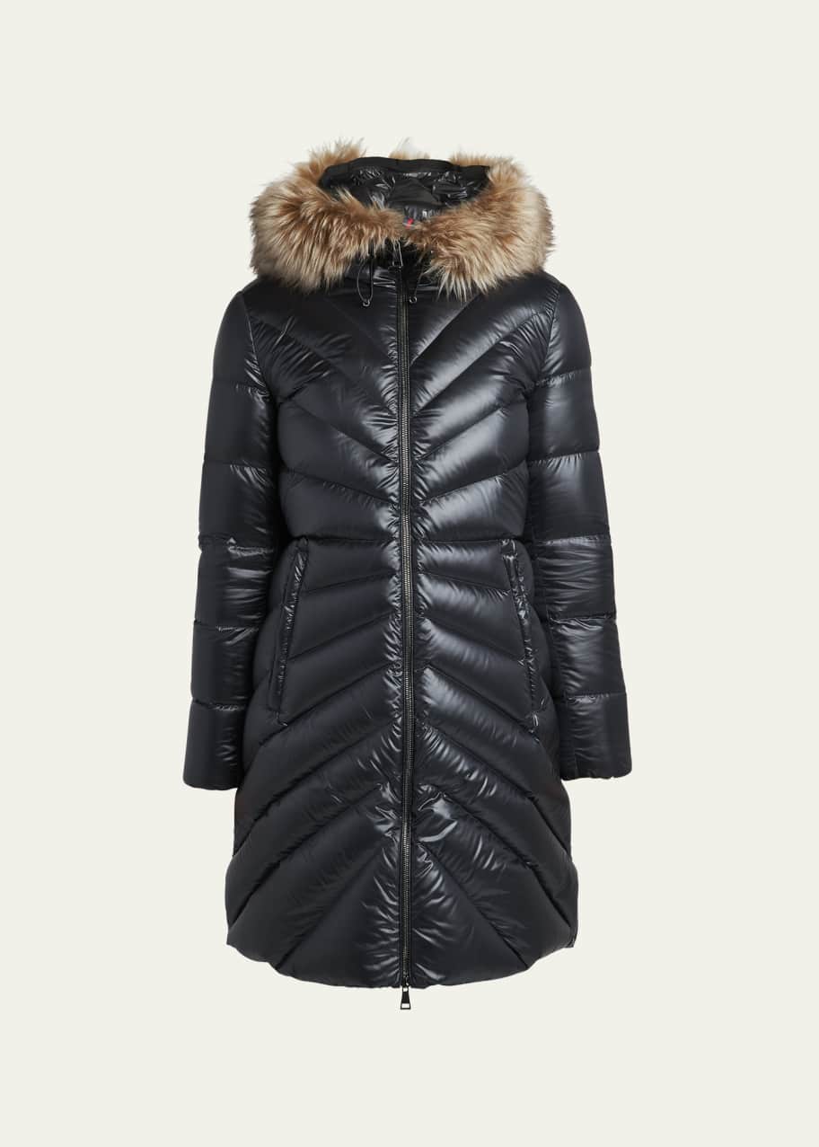 Image 1 of 1: Chandre Long Puffer Coat with Removable Shearling Trim