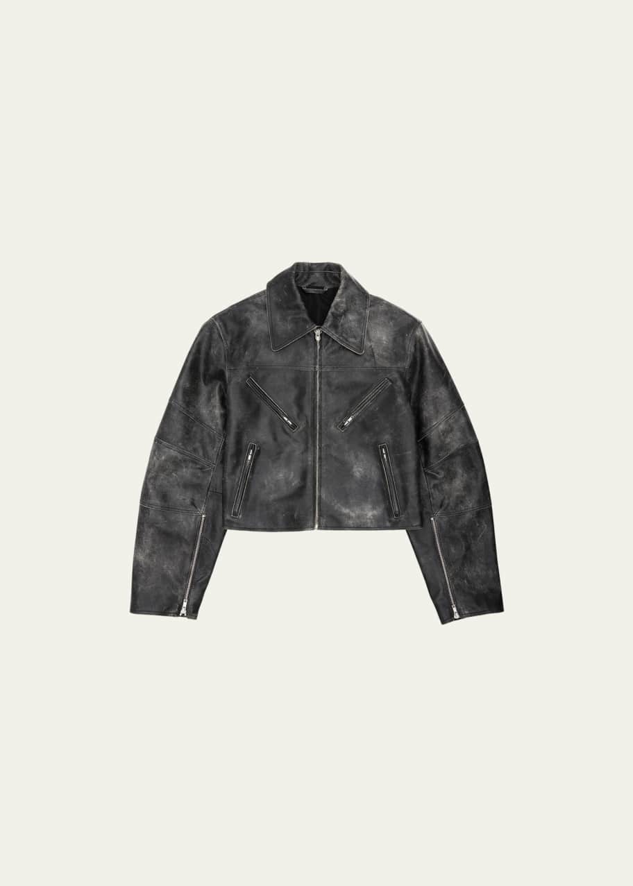 Distressed Leather Biker Jacket