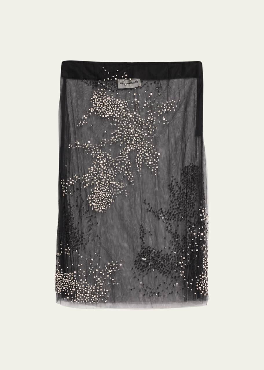 Image 1 of 1: Tulle Splash Embroidered Midi Skirt