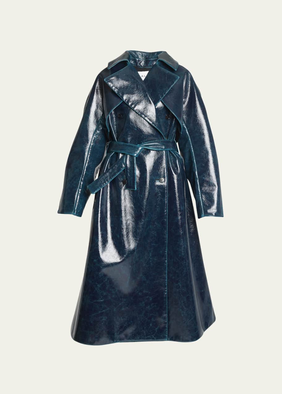 ALAIA Wool Vinyl Belted Trench Coat - Bergdorf Goodman