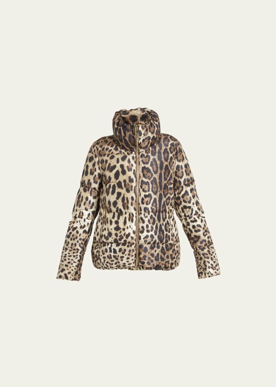 Image 1 of 1: Leopard Print Nylon Down Puffer Jacket