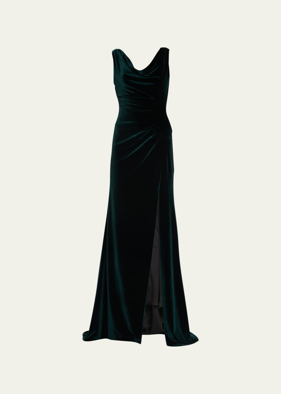 jaded london green backless dress Twist Neck Open Front Velvet Draped Gown main image 0