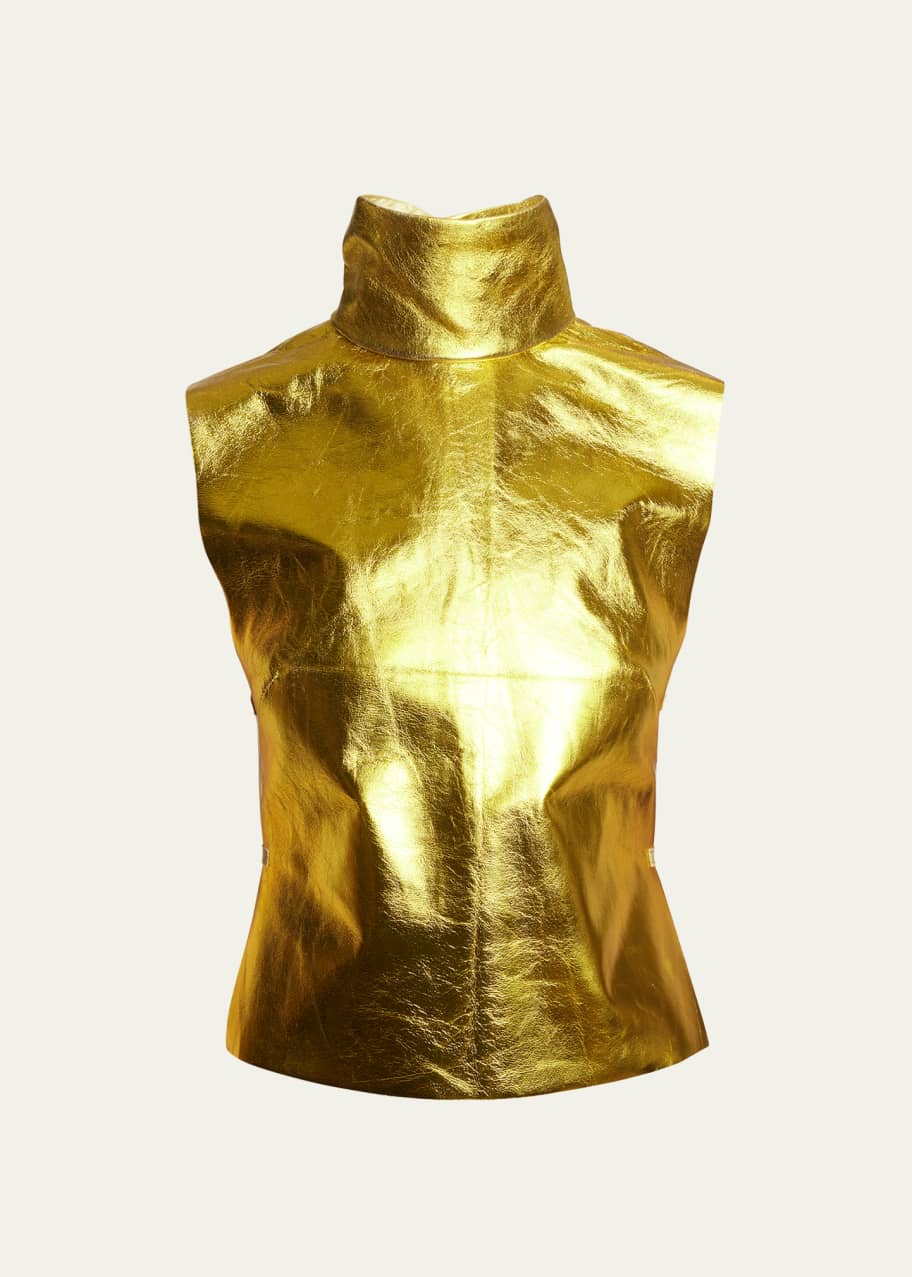 Dries Van Noten Larma Leather High-Neck Crop Top Bergdorf Goodman