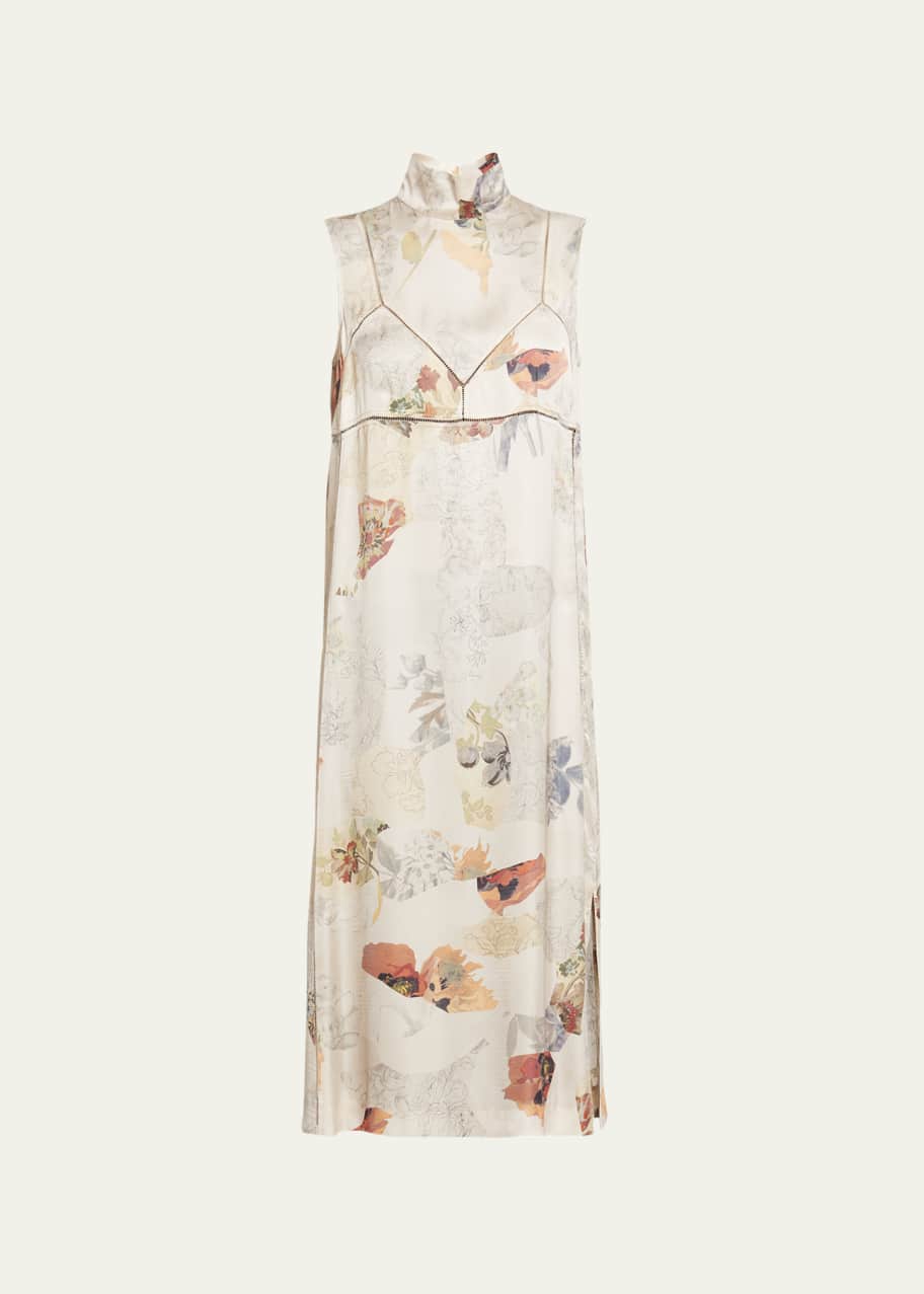 Dries Van Noten Daras Ladder-Trim Floral-Print Midi Dress - Bergdorf Goodman