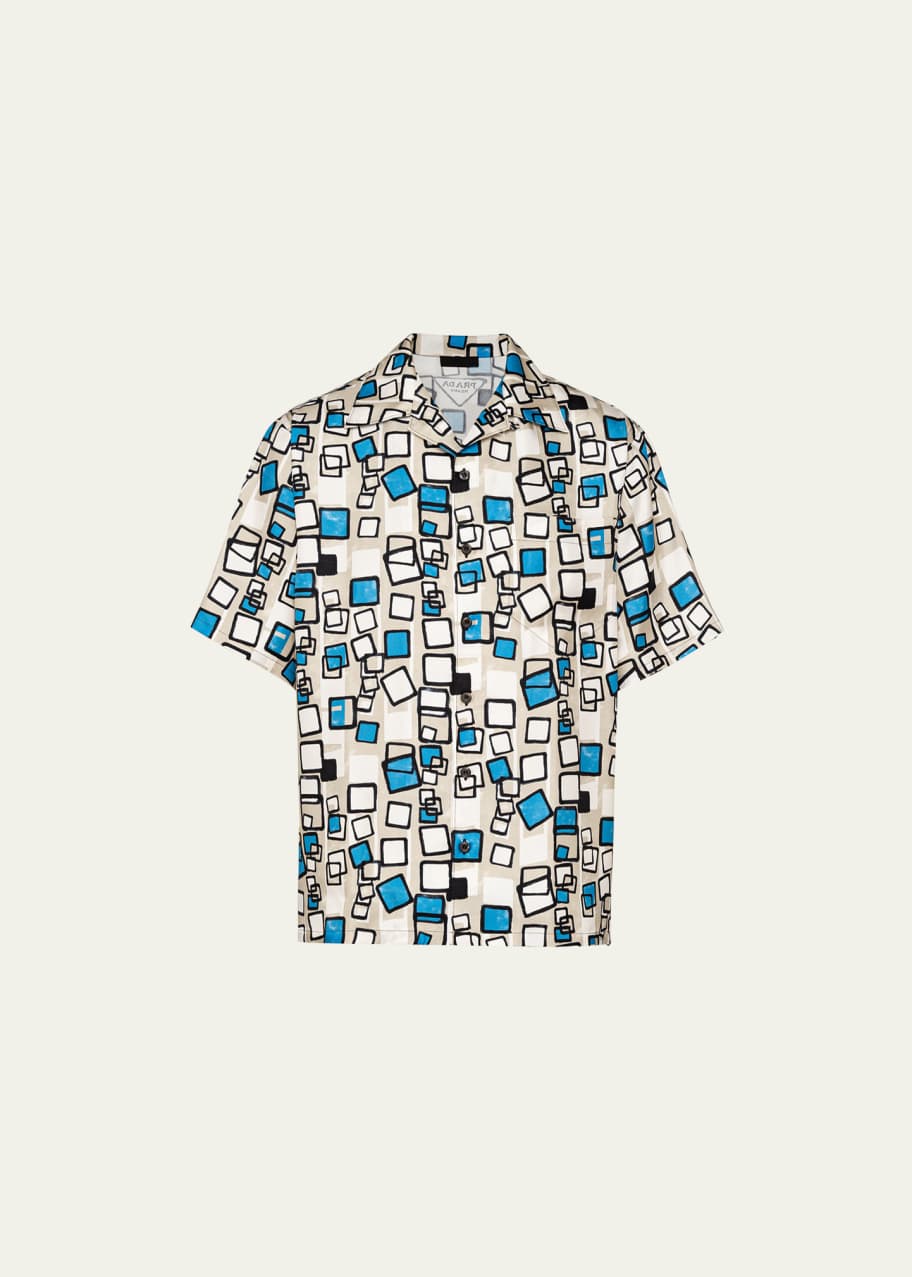 Prada Men's Geometric Silk Camp Shirt - Bergdorf Goodman