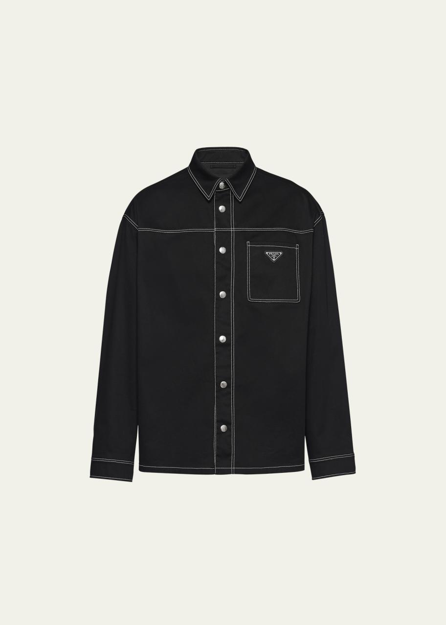 Prada Men's Contrast-Stitch Gabardine Sport Shirt - Bergdorf Goodman