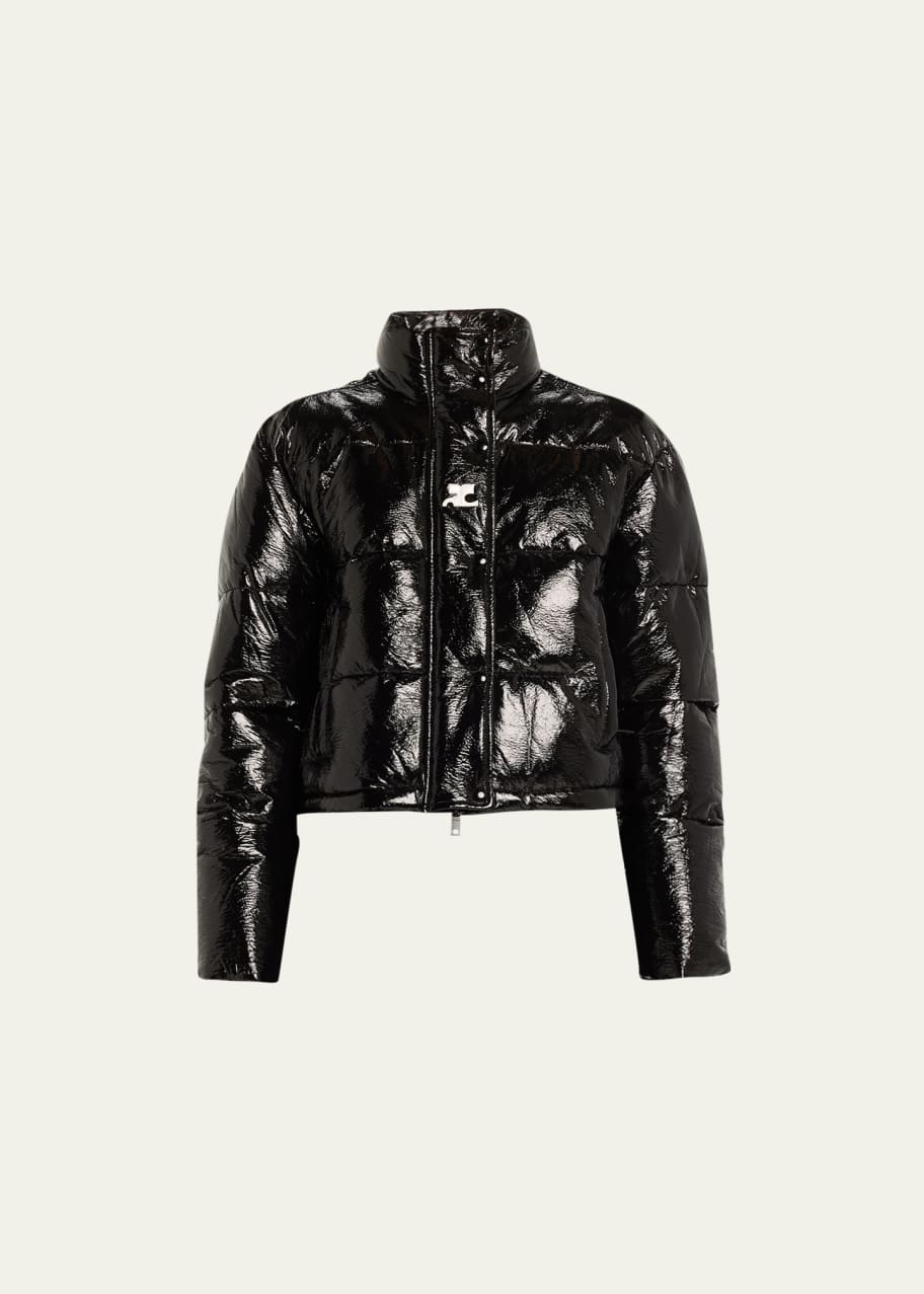 Cropped Jacket With Leather Jacket Vinyl Black Puffer Vinyl Puffer