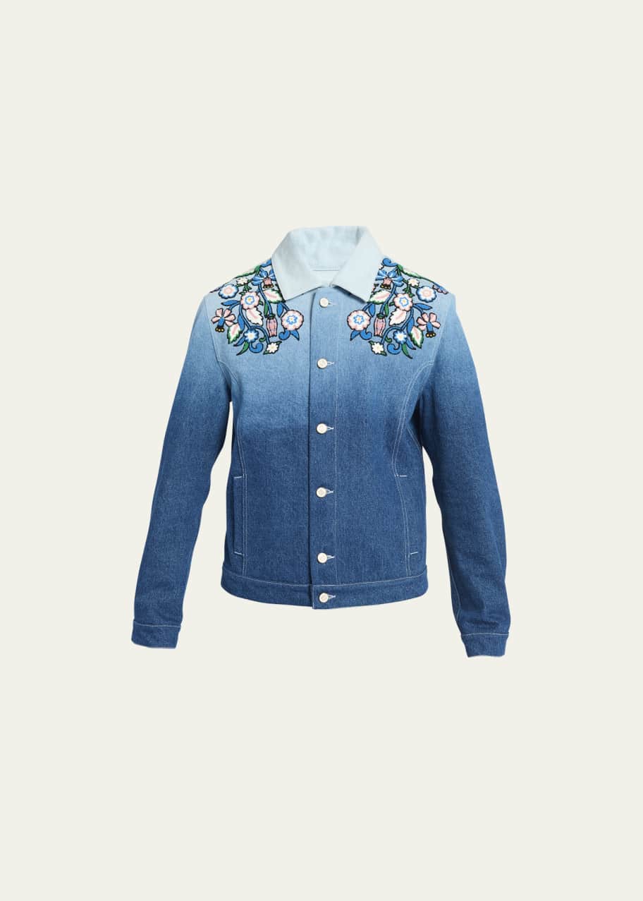 Casablanca デニムジャケット 25SS CASABLANCA Men's Gradient Floral Embroidered Denim Jacket