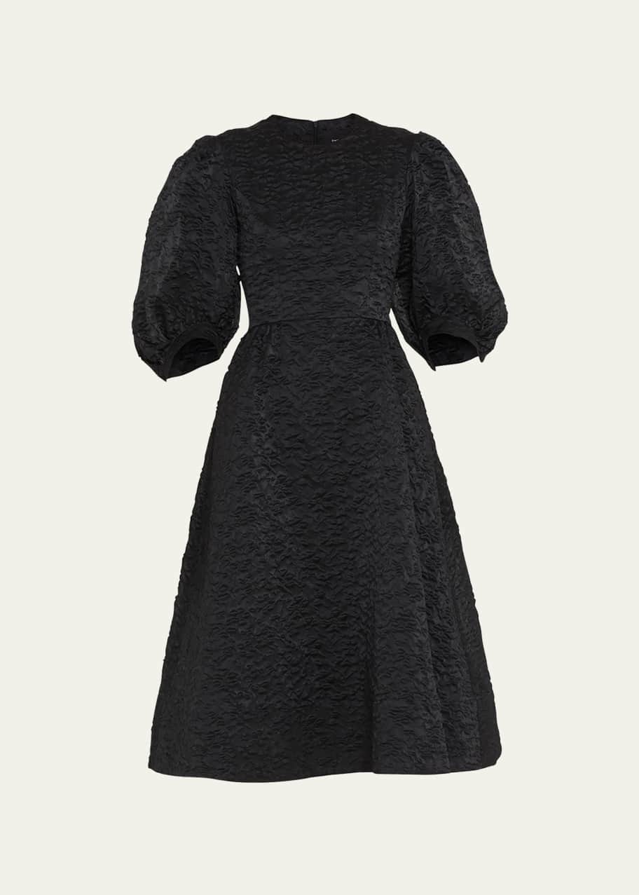 Simone Rocha Puff-Sleeve Fitted A-Line Midi Dress - Bergdorf Goodman