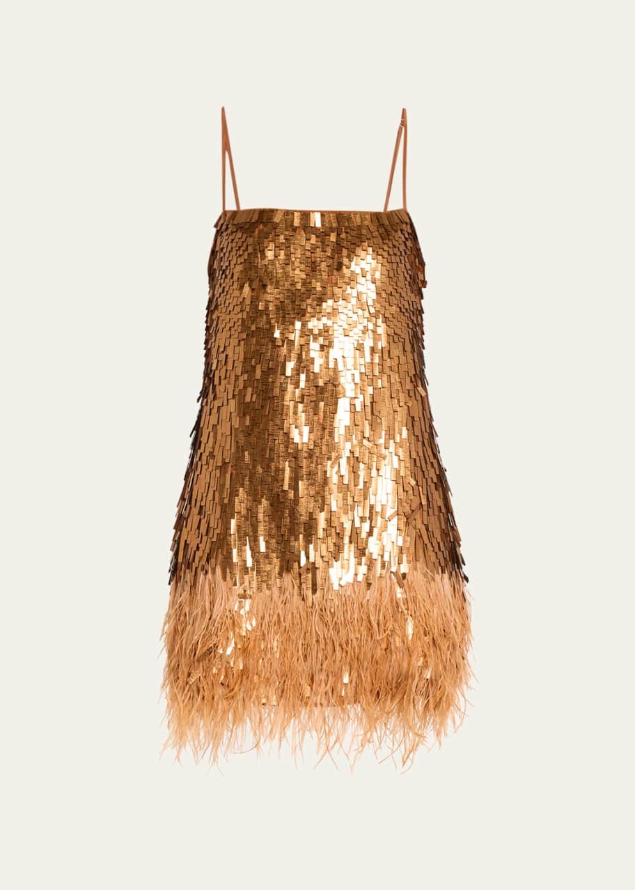 slim fit dress slacks Bronte Pearl Sequin Feather Mini Dress – Mew Mews main image 0