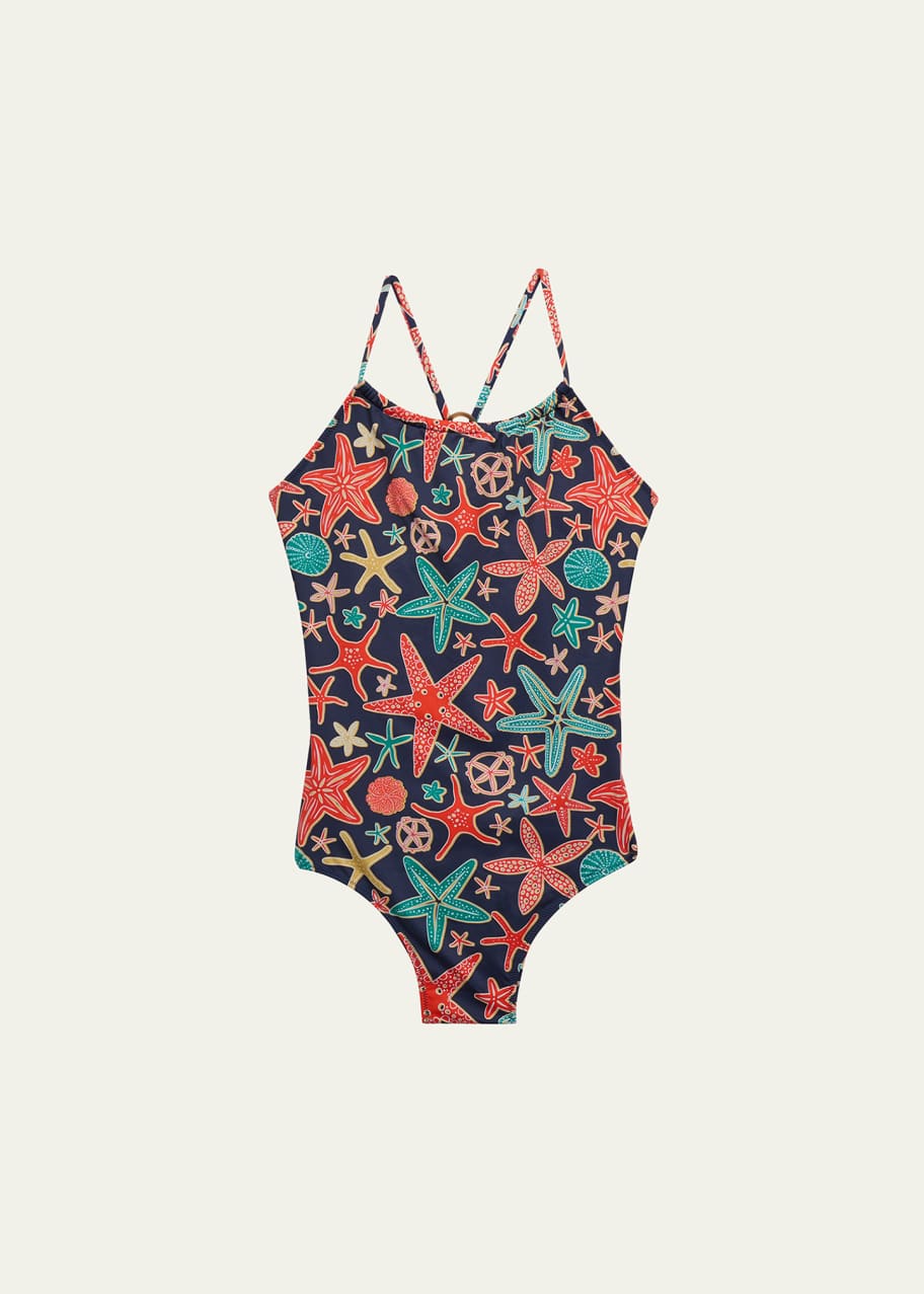 Image 1 of 1: Girl's Gazette Starfish-Print One-Piece Swimsuit, Size 2-12