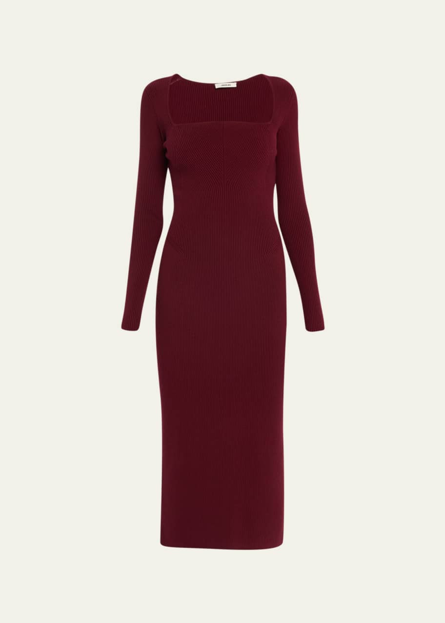princess polly baby blue dress Line & Dot Mazzy Knit Dress in Burgundy main image 1