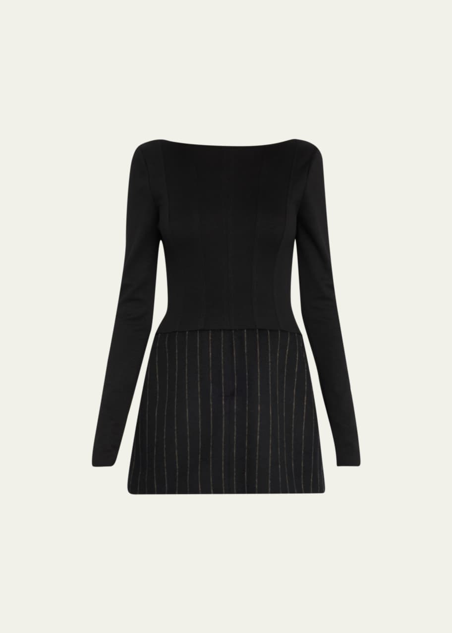 chinese dress ladies Miss Circle Women's Xabrina navyblue Pinstripe Long Sleeve Shirt Mini Dress main image 1