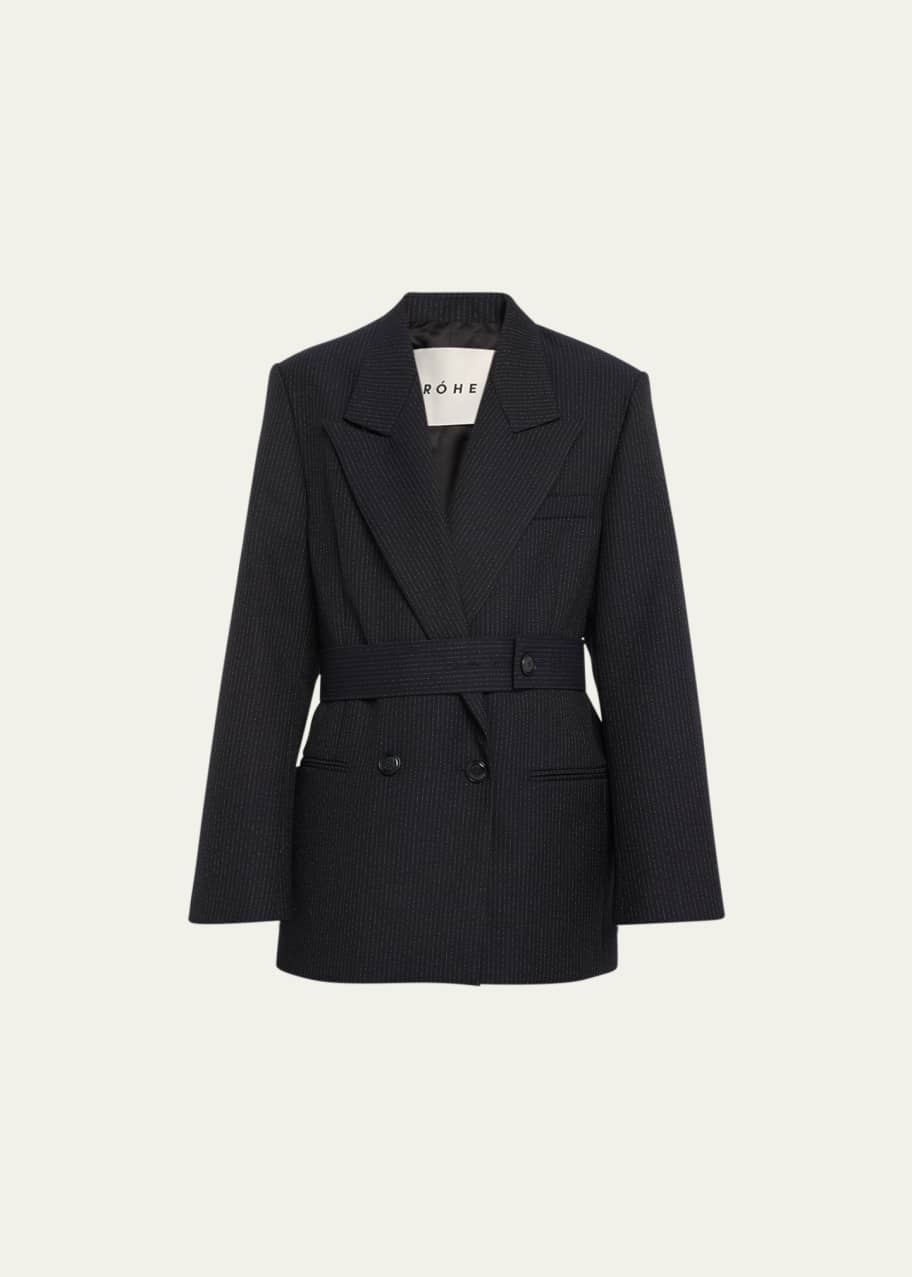 Image 1 of 1: Double-Breasted Pinstripe Blazer