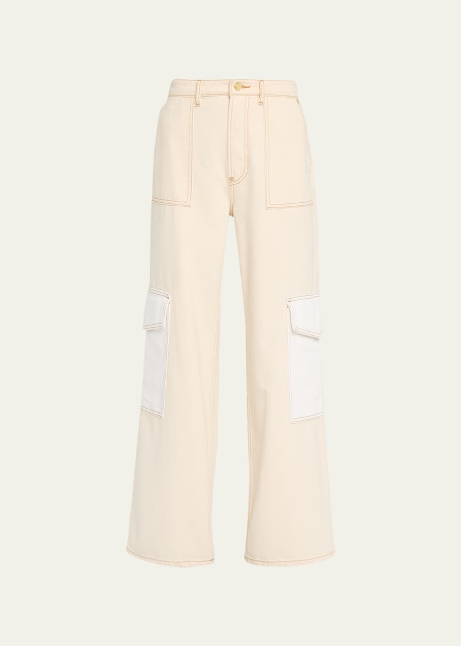 Ganni Angi Contrast Straight-Leg Denim Cargo Pants - Bergdorf Goodman