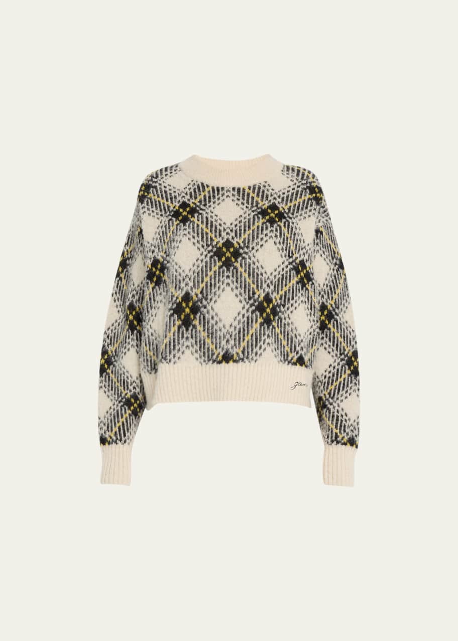 Ganni Check Fuzzy Wool Sweater - Bergdorf Goodman