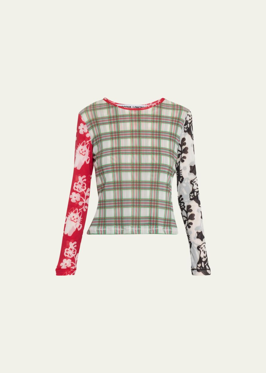 Chopova Lowena Palooza Mixed-Print Fitted Mesh Top - Bergdorf Goodman