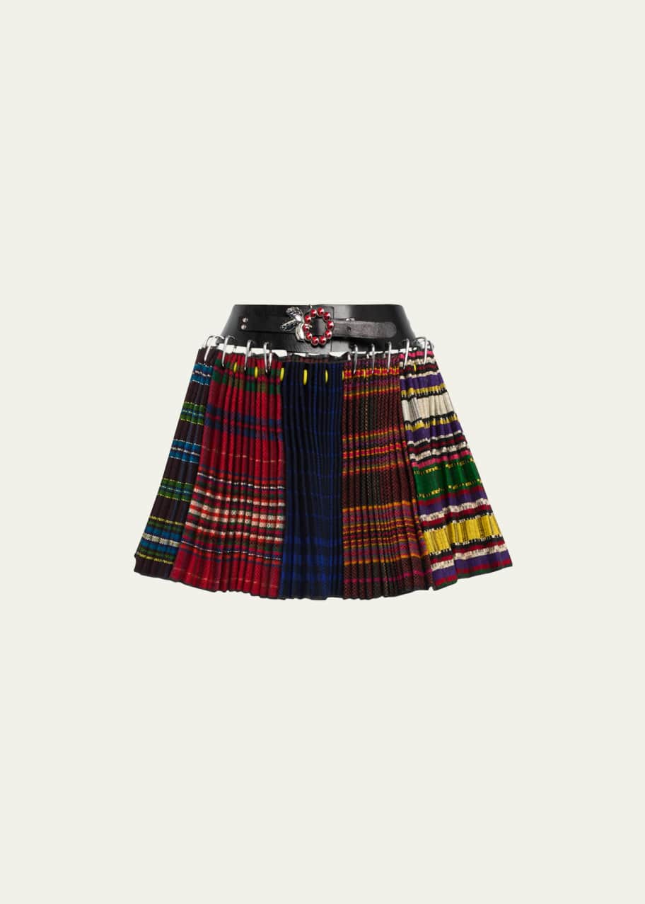 Chopova Lowena Carabiner Spliced Plaid-Print Belted Mini