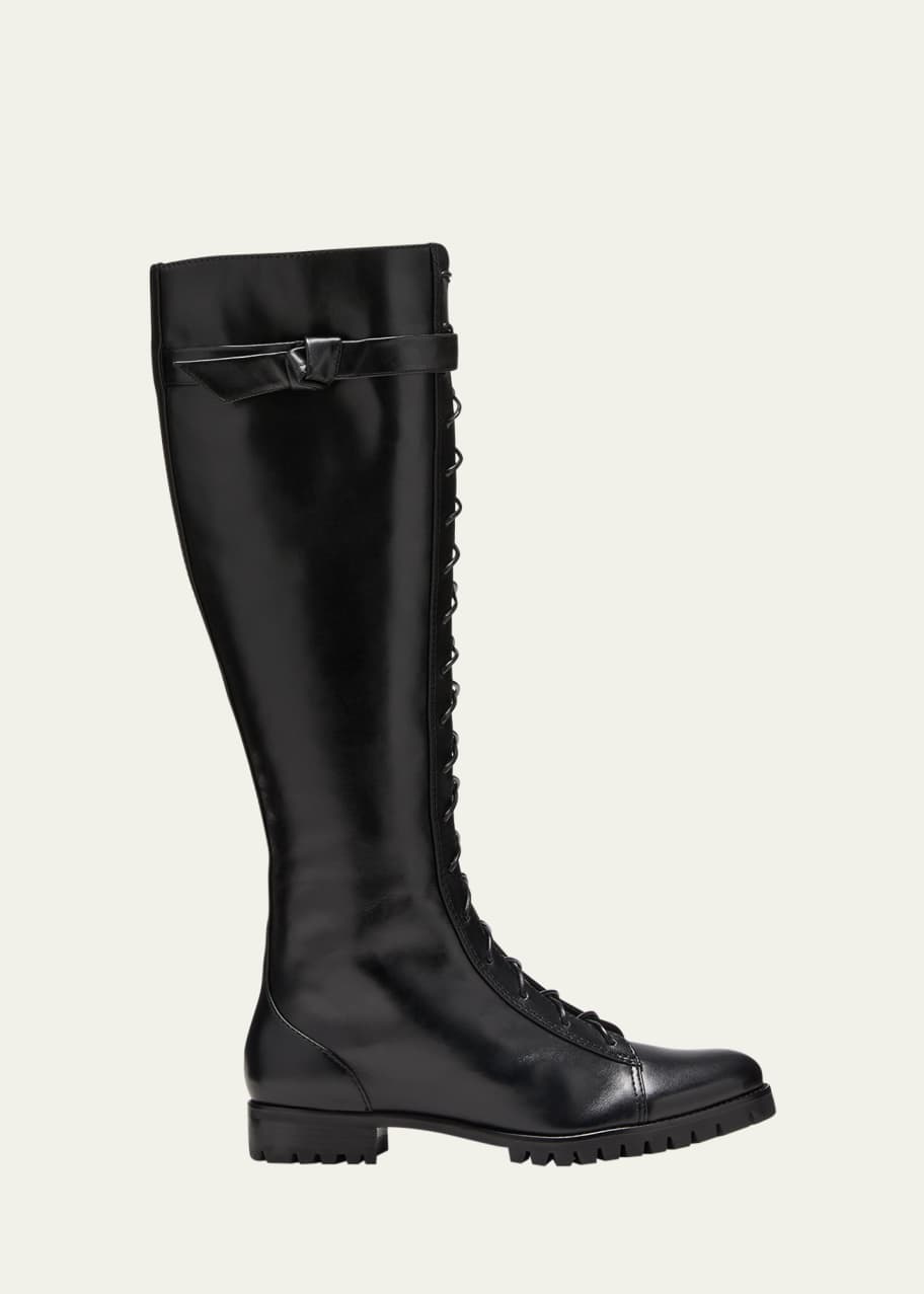 Image 1 of 1: Evelyn Knee-High Leather Combat Boots