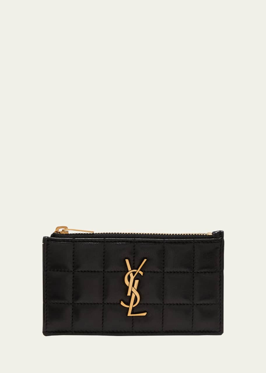 Saint Laurent Cassandre YSL Ziptop Card Case in Quilted Smooth Leather Bergdorf Goodman