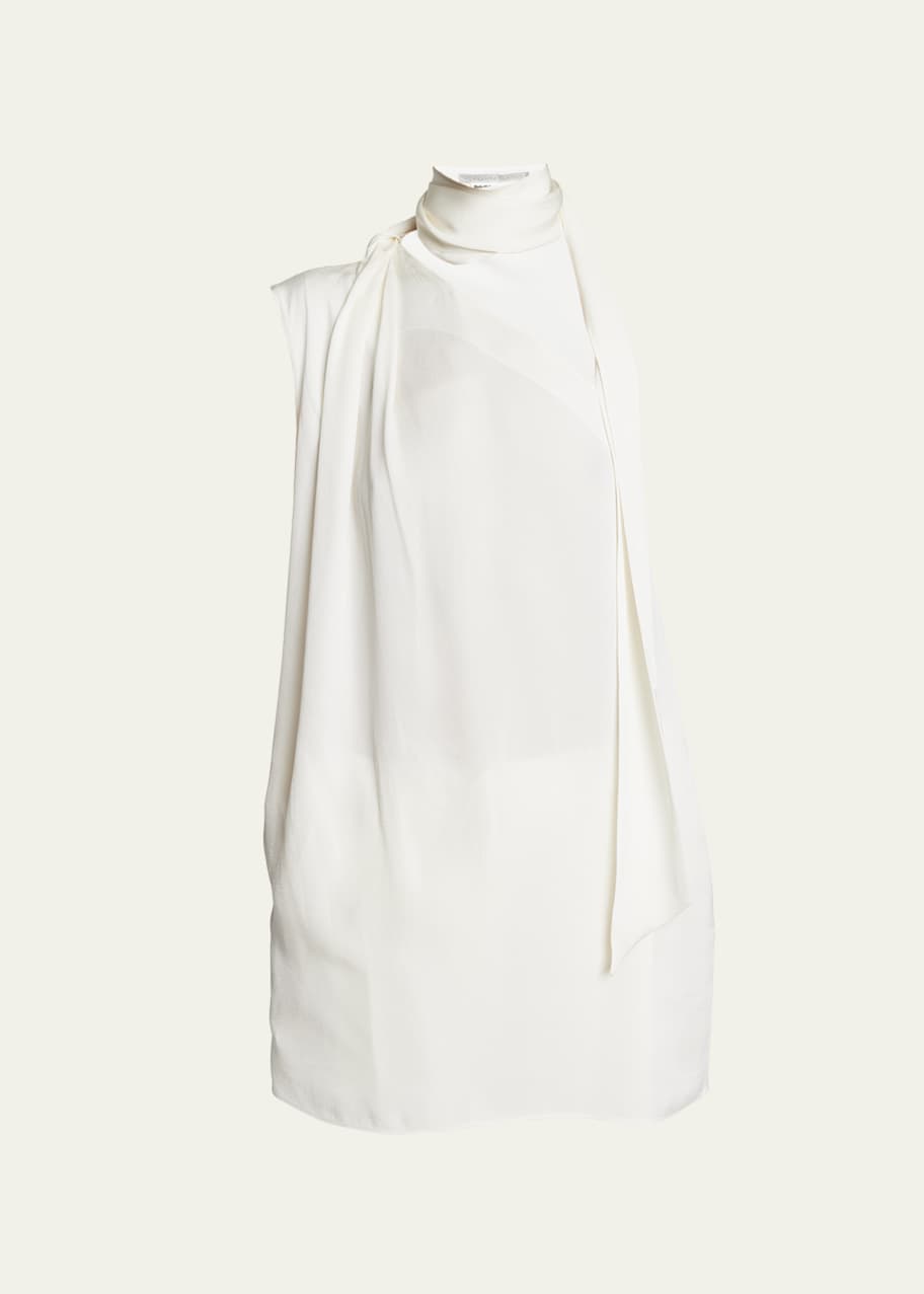 Silk Scarf Neck One Shoulder Top