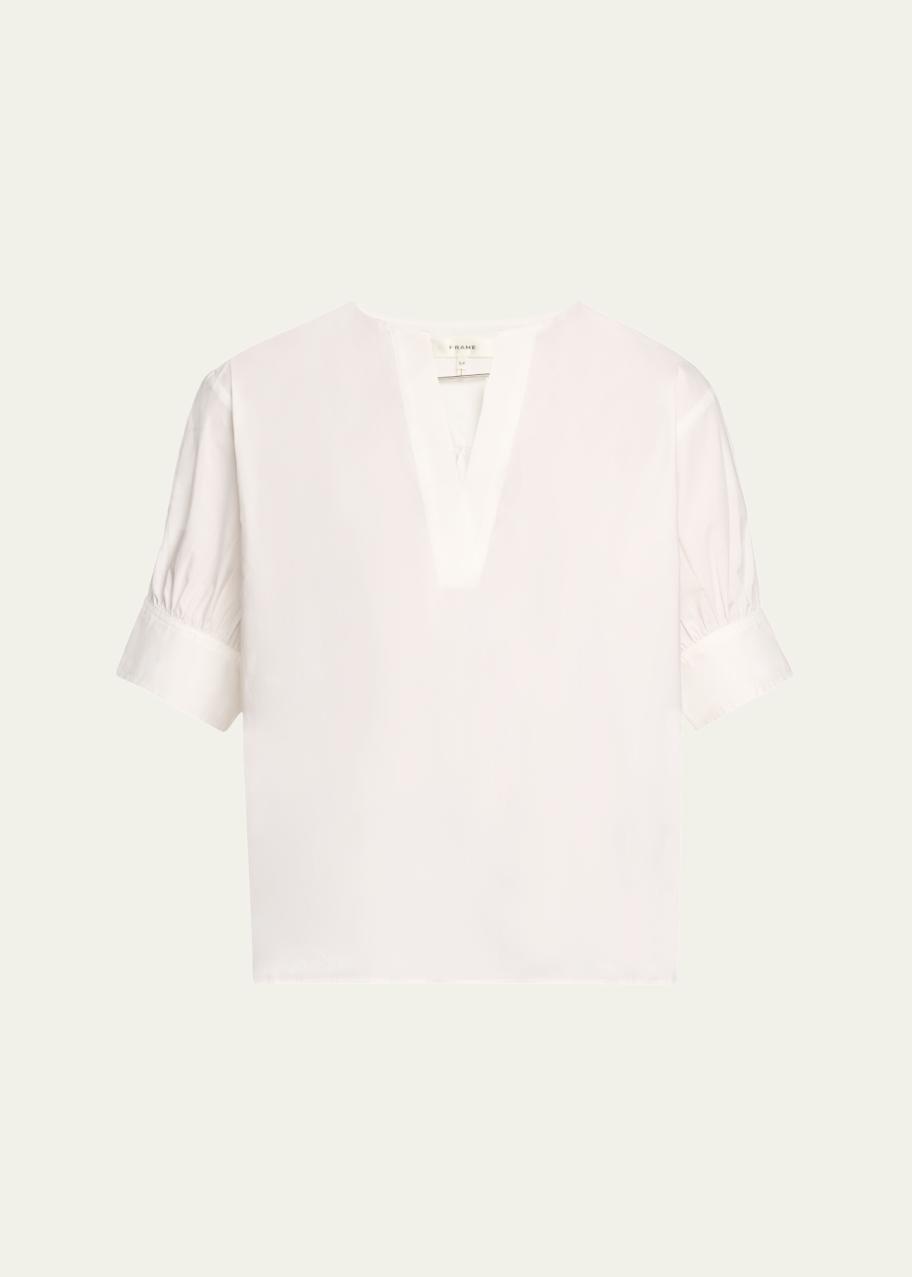 FRAME Cotton V-Neck Popover Top - Bergdorf Goodman
