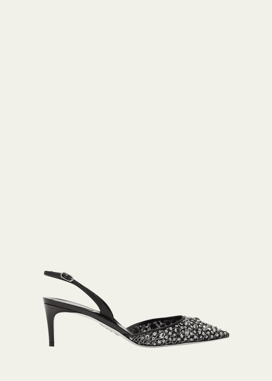 Image 1 of 1: Embroidered Lace Slingback Pumps