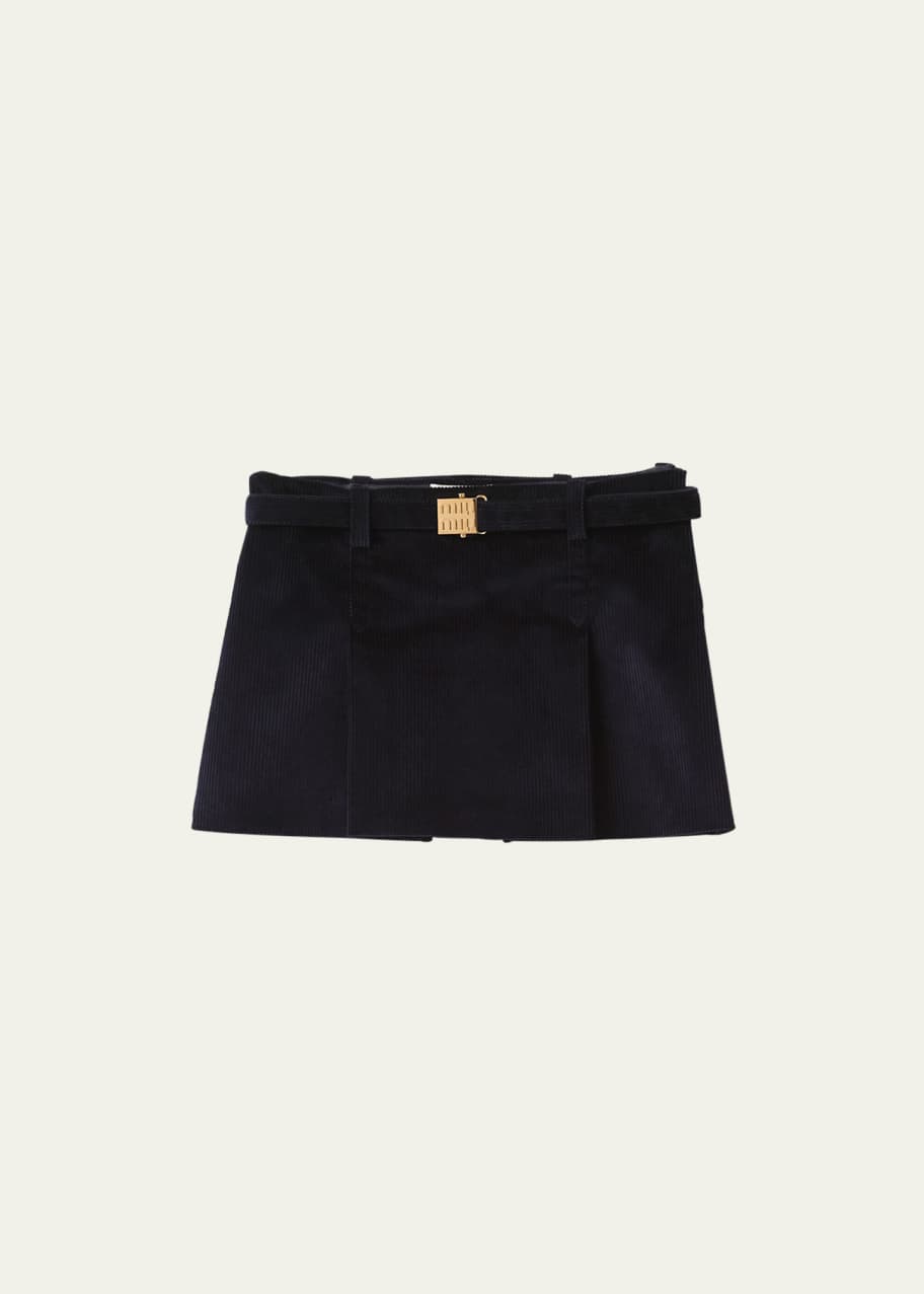 スカート MiuMiu SKIRT (MG2054S23212U5 F0008) Miu Miu Velour Mini Skirt with Logo Buckle - Bergdorf Goodman