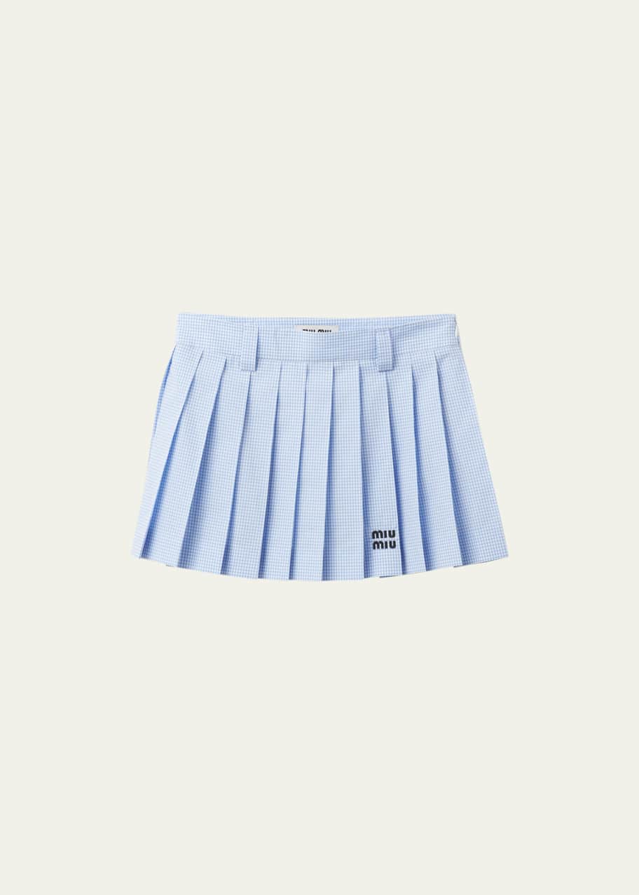 Miu Miu Gingham Check Pleated Mini Skirt Bergdorf Goodman