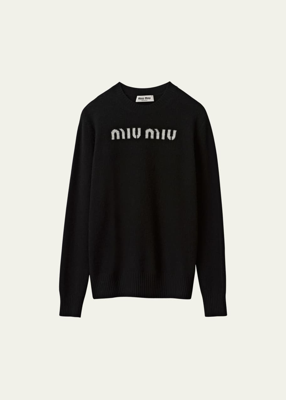 miu miu ブラック ロゴ入り セーター Miu Miu Logo Intarsia Cashmere-Wool Sweater - Bergdorf Goodman