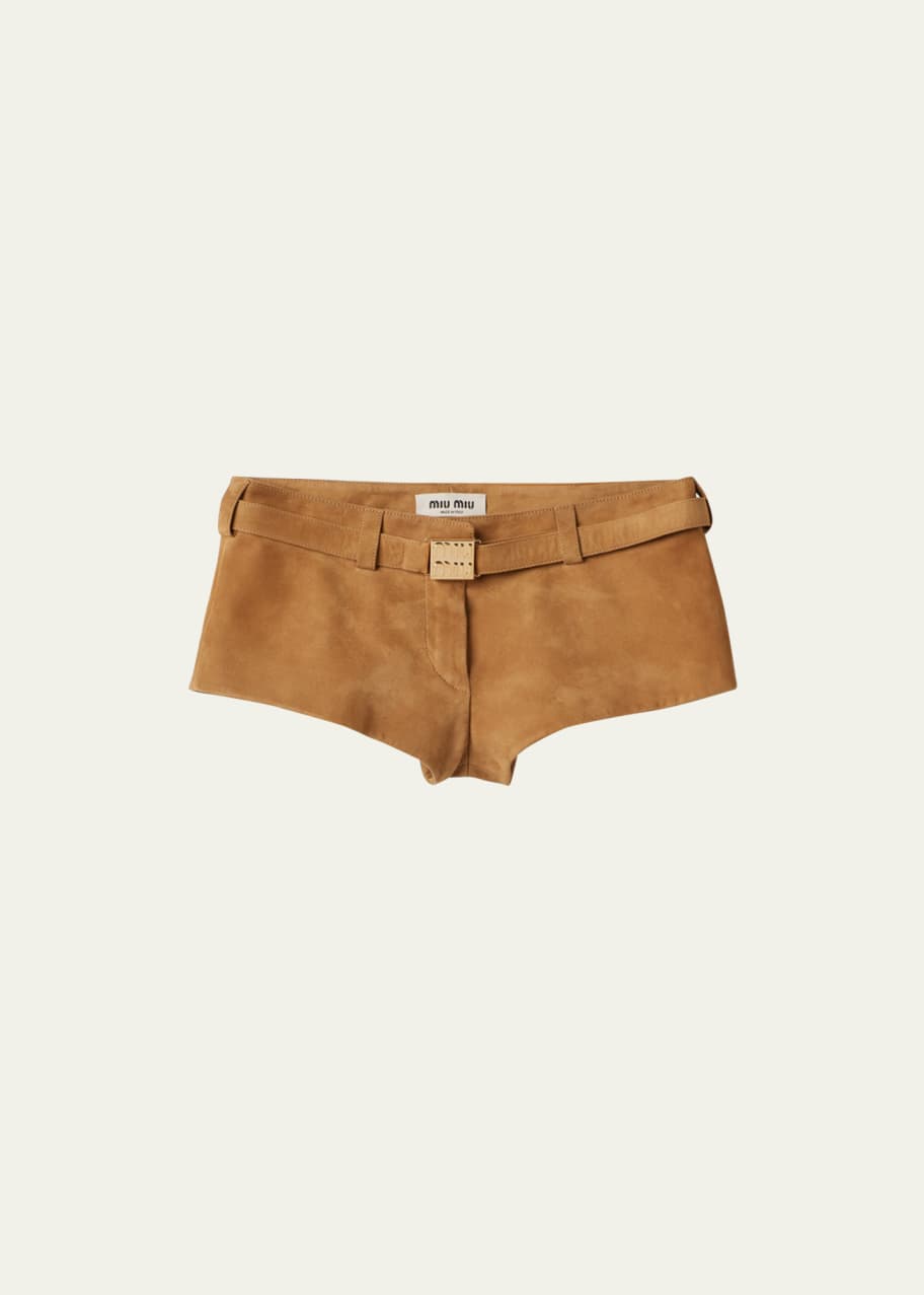 【稀少アーカイブ】miu miu mens ワイドウールショーツ ベルト付 42 Miu Miu Suede Buckled Shorts - Bergdorf Goodman