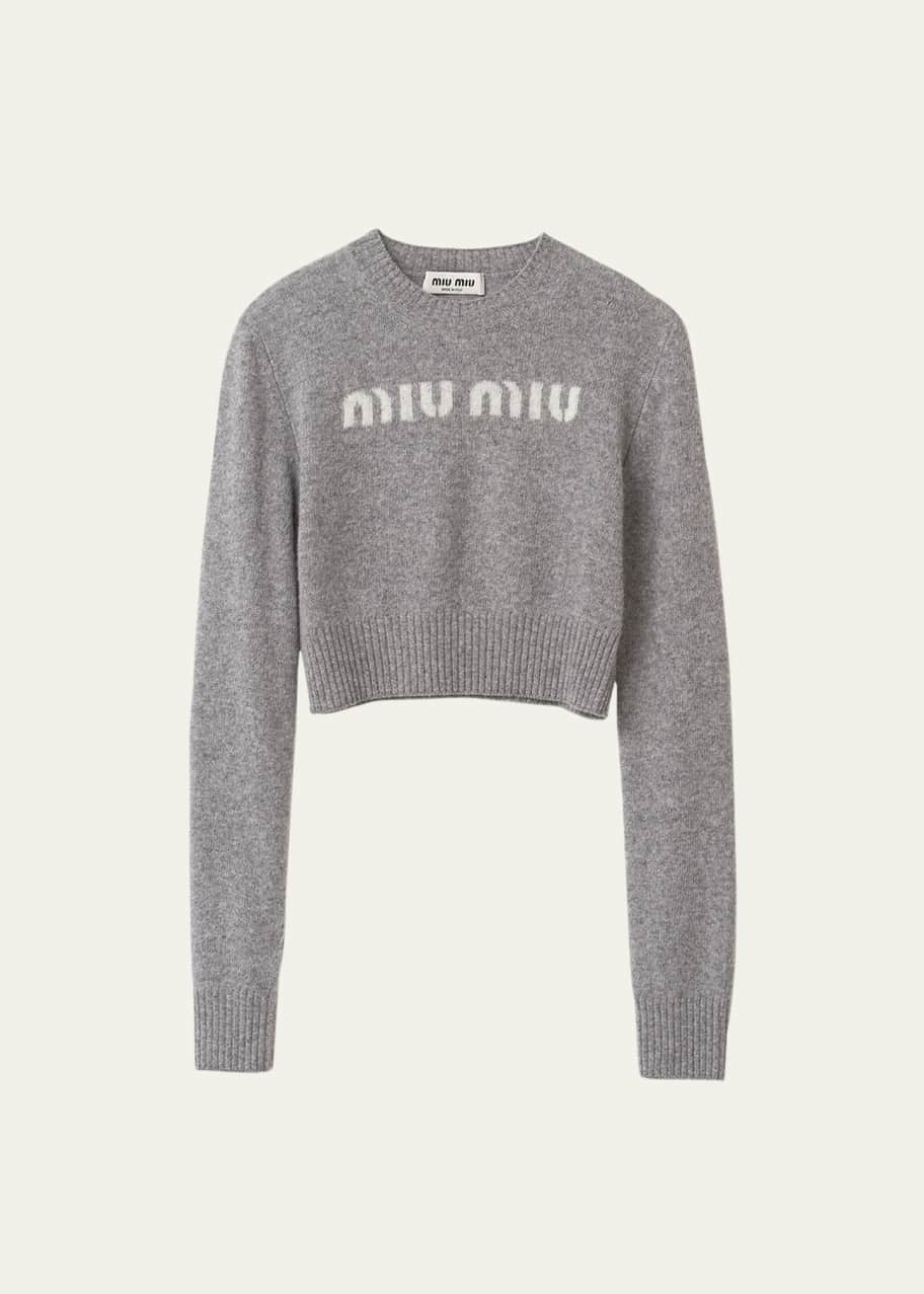 MIU MIU ニット　星ビーズ Miu Miu Logo Intarsia Cashmere Wool Crop Sweater - Bergdorf Goodman