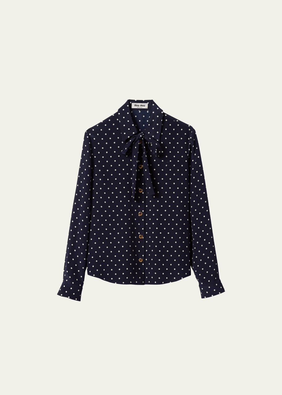 Miu Miu Polka-Dot Silk Scarf-Neck Shirt - Bergdorf Goodman