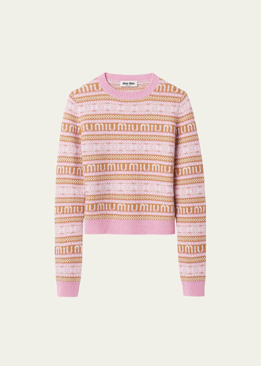 Miu Miu Logo Fair Isle Crewneck Sweater - Bergdorf Goodman